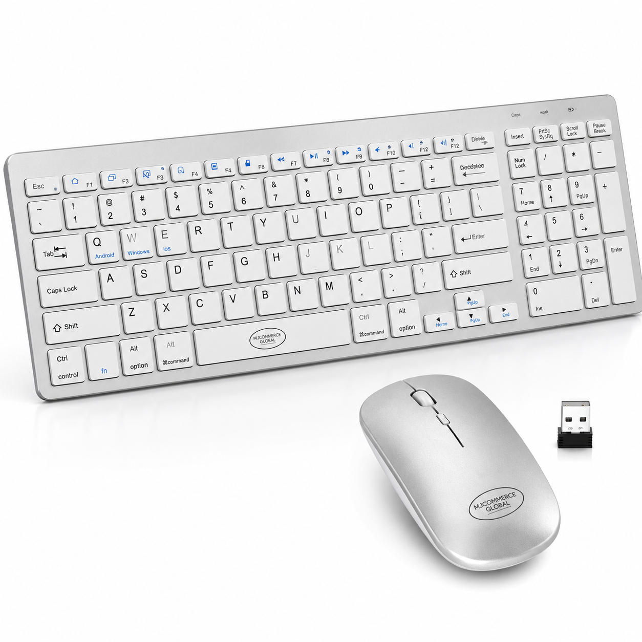 MJ Commerce Global silver wireless keyboard and mouse combo